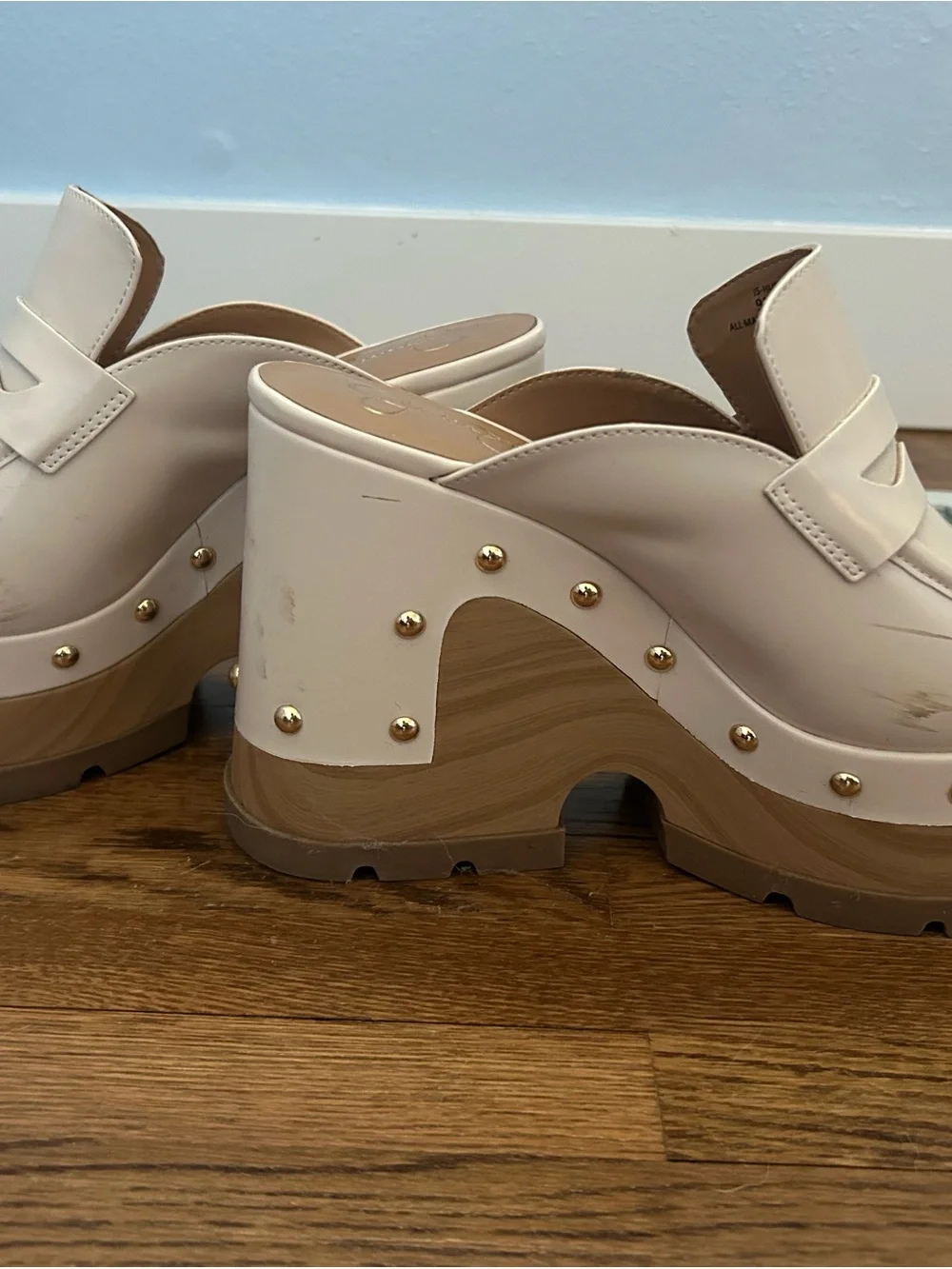 Jessica Simpson Cream Platform Clog Mules with Gold Studs